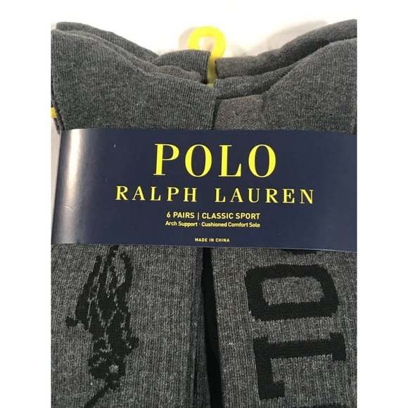 Polo Ralph Lauren Big Pony Socks Mens One Size 6-Pack Gray Black - Picture 2 of 4